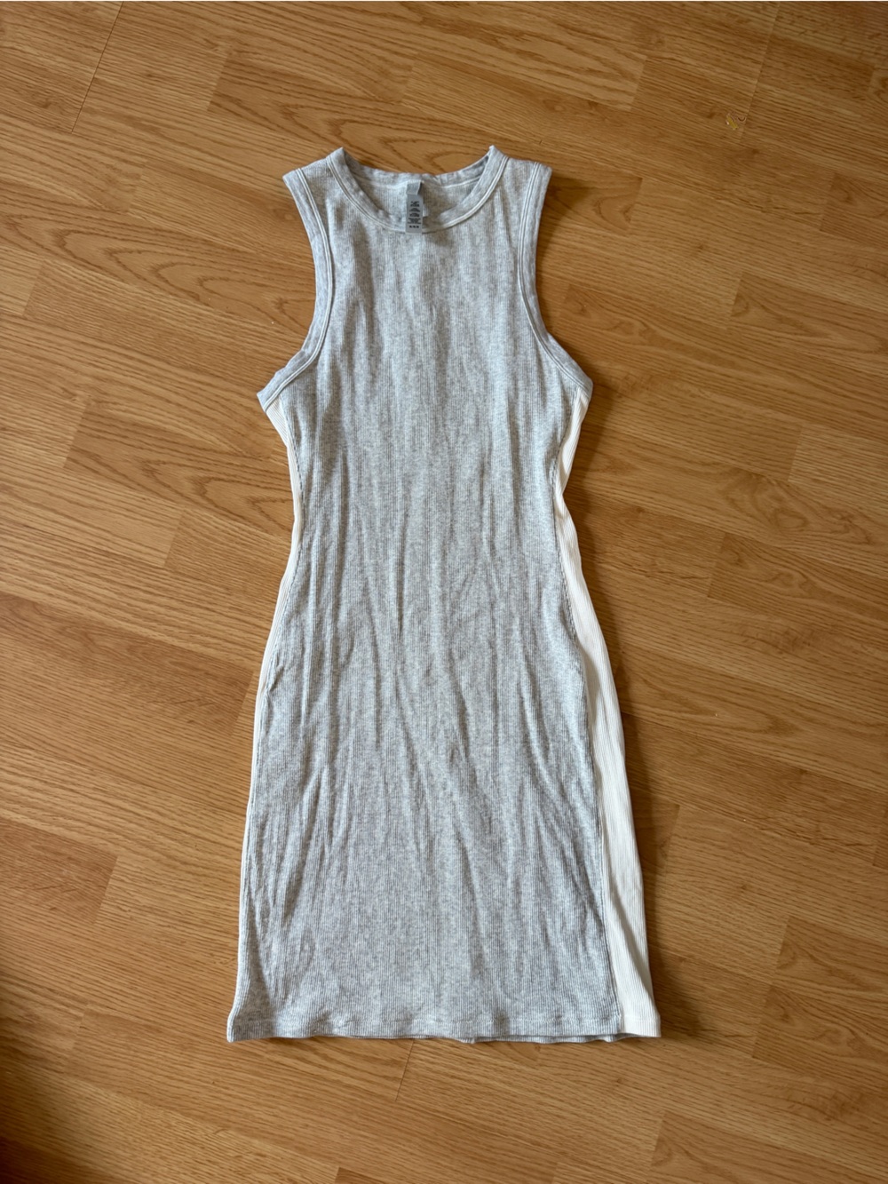 SKIMS Gray and White Ribbed Tank Midi Dress